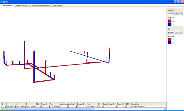 Imagens da aplicação LiCAD: Ecrã de definição e consulta das características dos componentes da rede